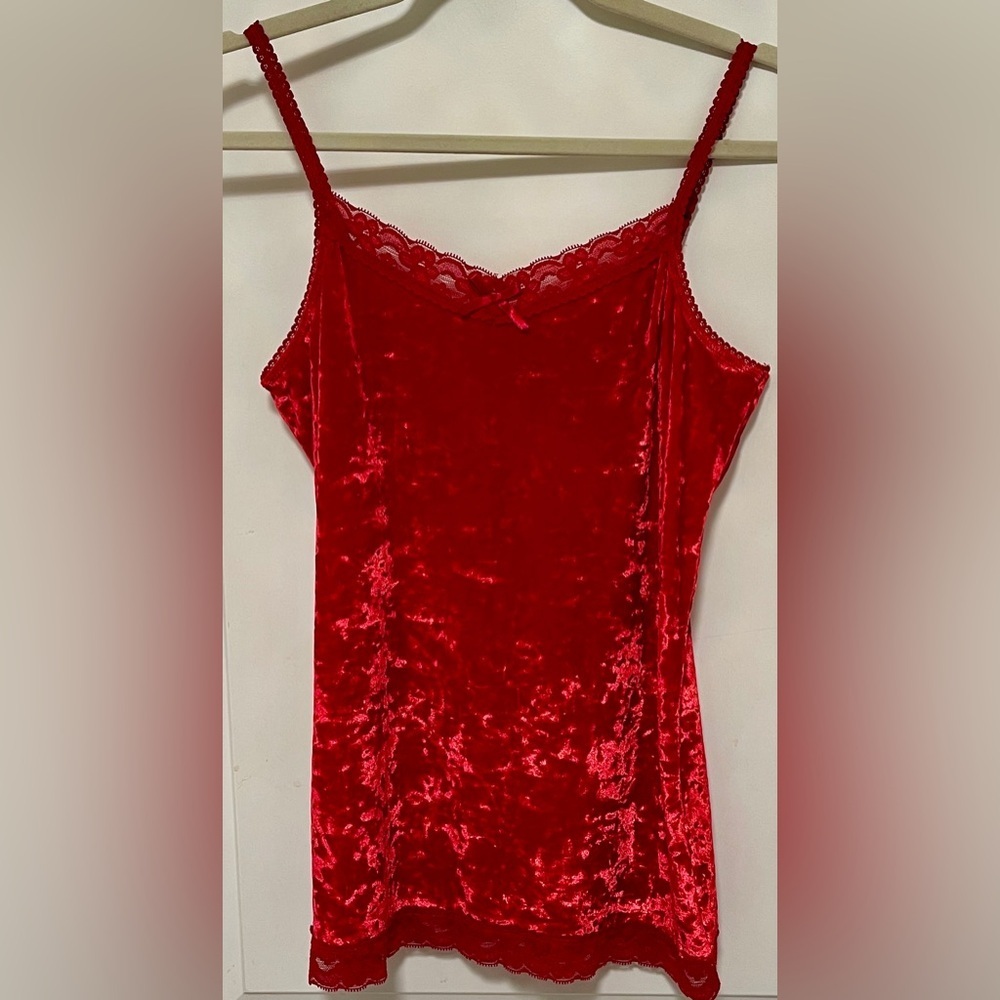 Red Velvet Lace Trim Cami Coquette Vamp Romantic Sexy Y2K Goth Witchy Small